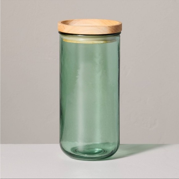 Hearth & Hand Other - Sold Out Hearth & Hand Tinted Glass Kitchen Storage Jar w/ Wood Lid Green NWT